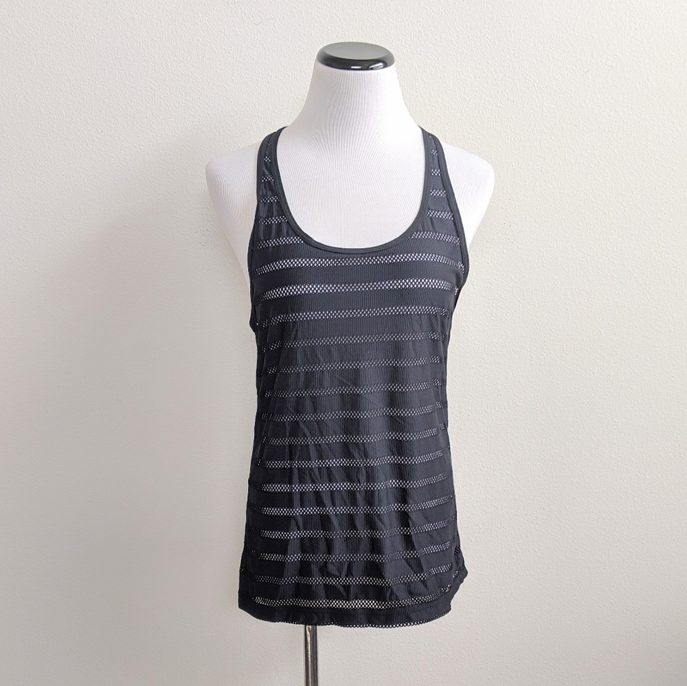 Lorna Jane Black Sheer Striped Racerback Tank Top
